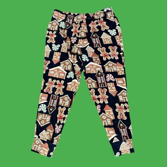 Disney Minnie Mickey Gingerbread Cookies Fleece Jogger Pants Sz Large Blue - Picture 2 of 7